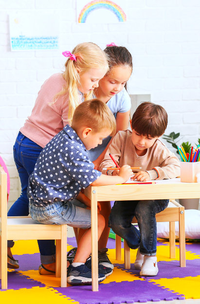 kids writing inside a school